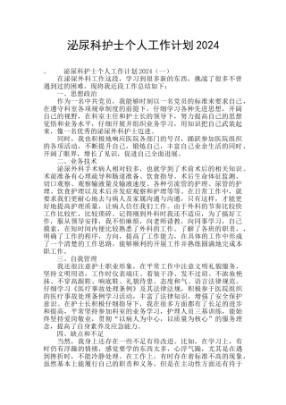 泌尿科护士个人工作计划2024