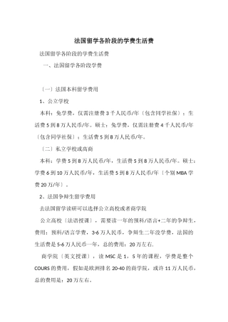 法国留学各阶段的学费生活费