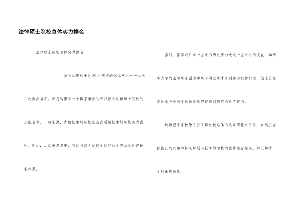 法律硕士院校总体实力排名_第1页