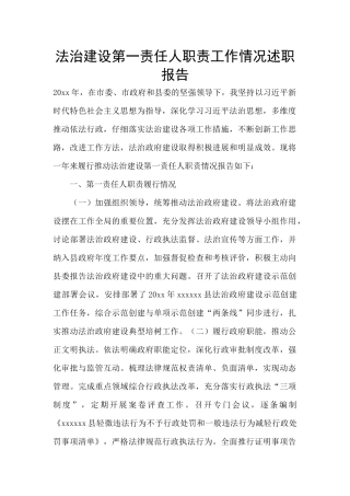 法治建设第一责任人职责工作情况述职报告