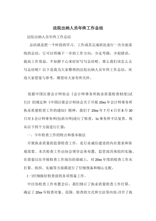 法院出纳人员年终工作总结