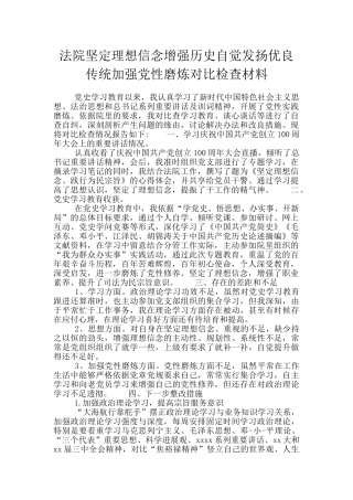 法院坚定理想信念增强历史自觉发扬优良传统加强党性磨炼对照检查材料