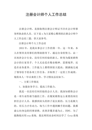 注册会计师个人工作总结