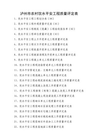 泸州市农村饮水安全工程质量评定表