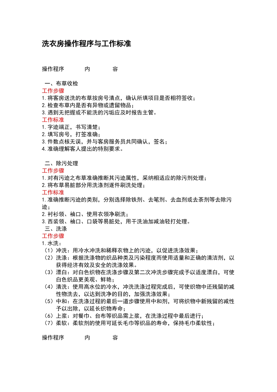 洗衣房操作程序与工作标准_第1页