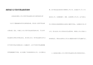 浅析地方公司货币资金使用效率