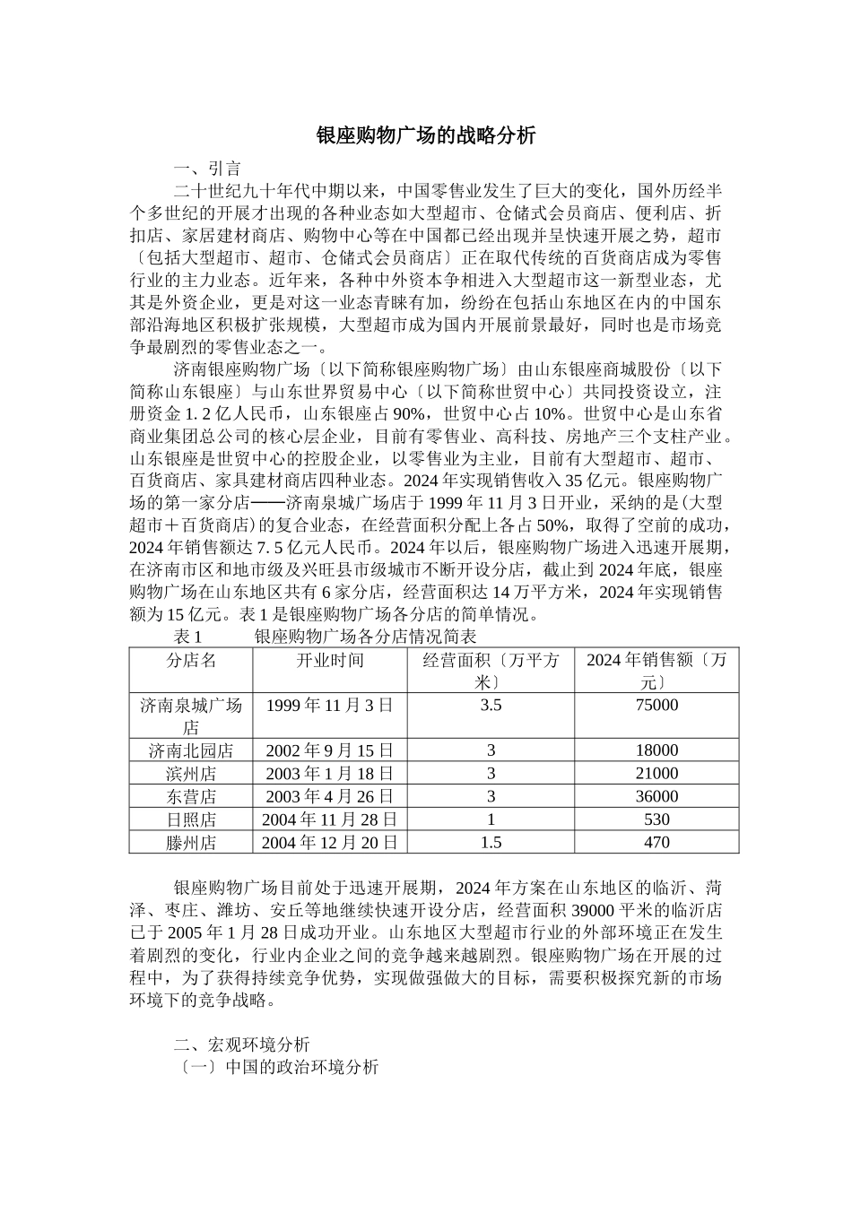 济南某购物广场的战略分析_第1页