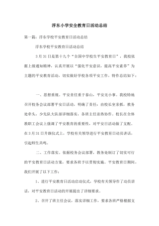 浮东小学安全教育日活动总结