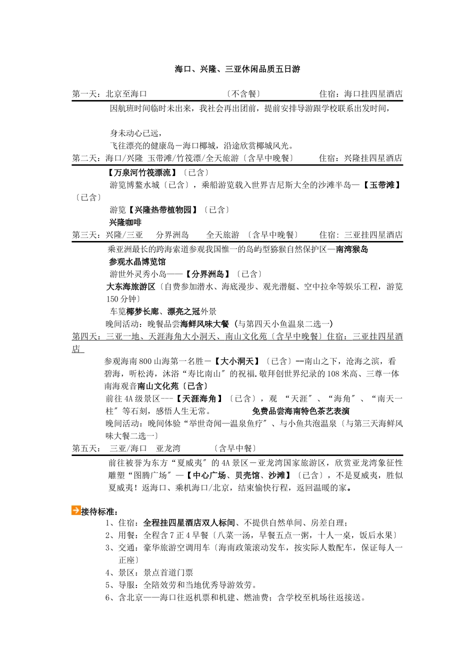 海口、兴隆、三亚休闲品质五日游_第1页