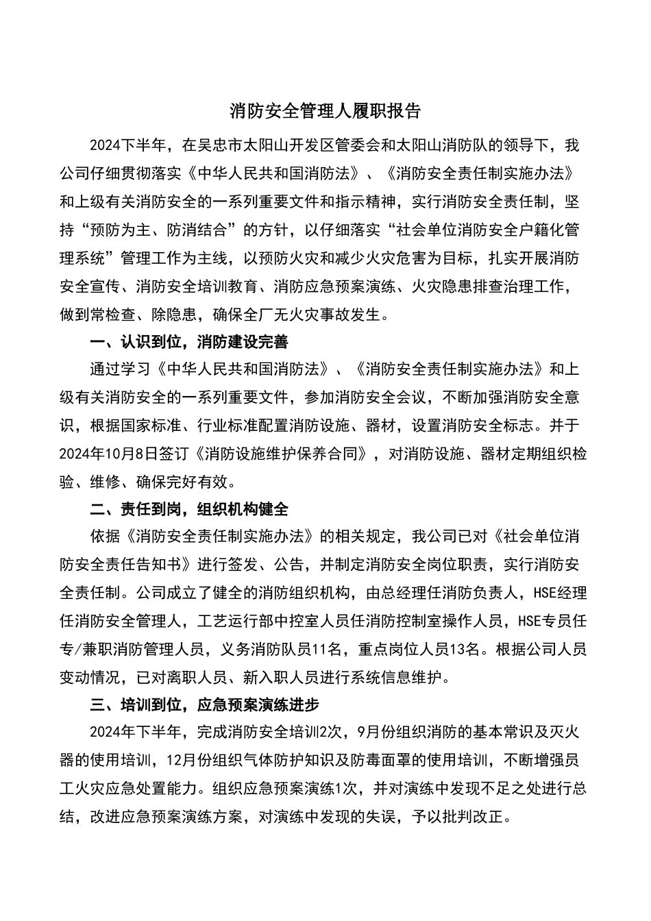 消防安全管理人履职报告_第1页