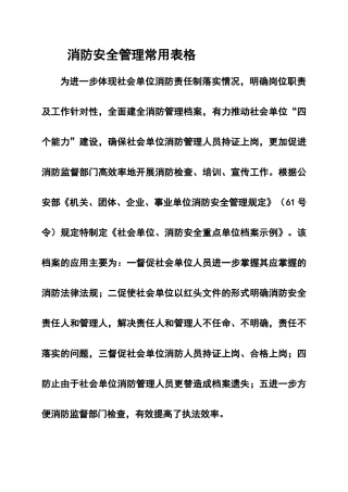 消防安全管理常用表格
