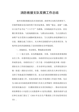 消防救援支队双拥工作总结