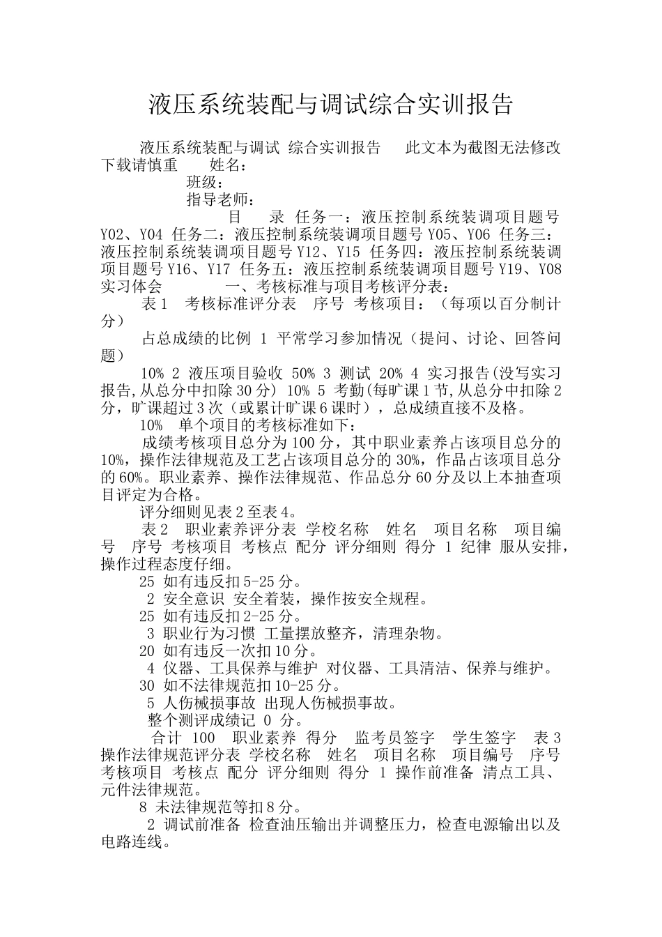 液压系统装配与调试综合实训报告_第1页