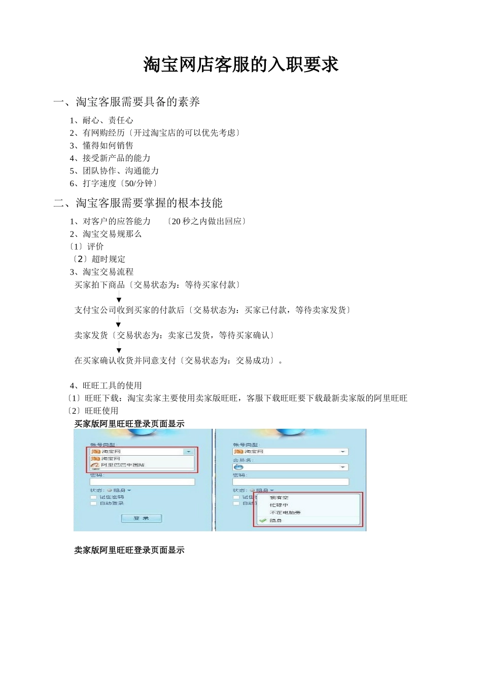 淘宝客服的入职要求及工作技巧_第1页