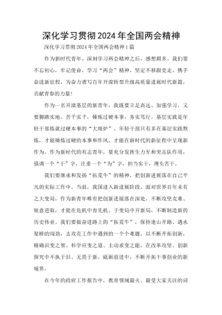 深入学习贯彻2024年全国两会精神
