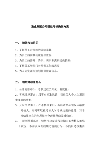 渔业集团公司绩效考核管理操作方案