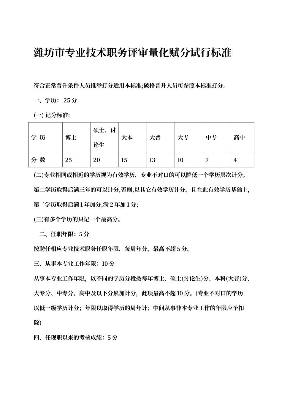 潍坊市专业技术职务评审赋分标准及说明_第2页