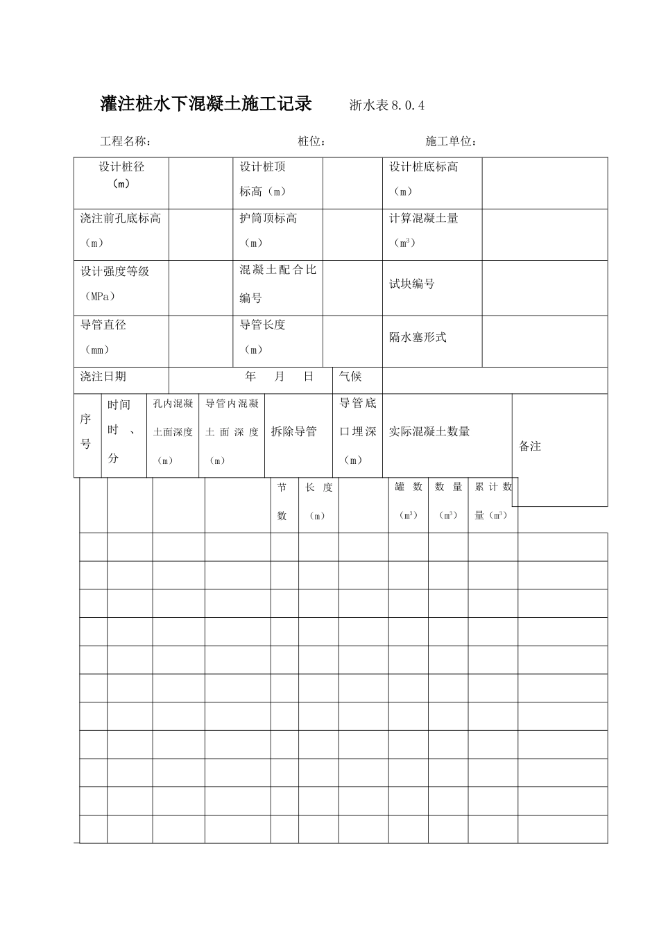 灌注桩水下砼浇筑记录_第1页