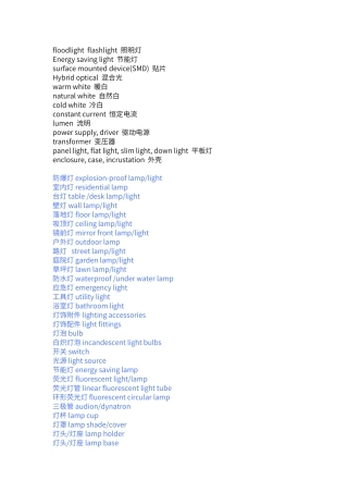 灯具英文单词1