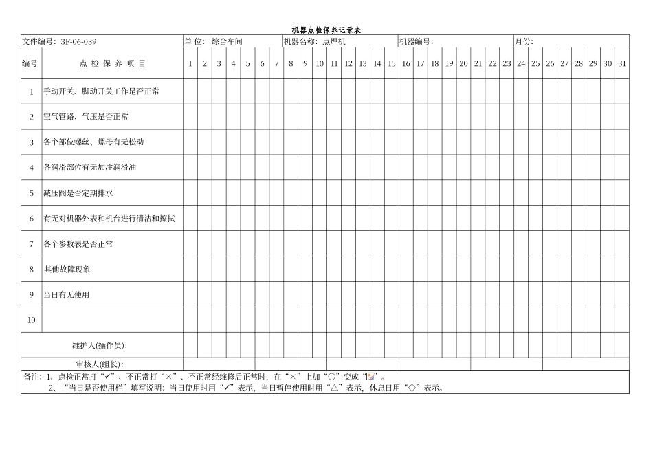 点焊机点检保养记录表_第1页