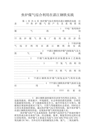 焦炉煤气综合利用在湛江钢铁实践