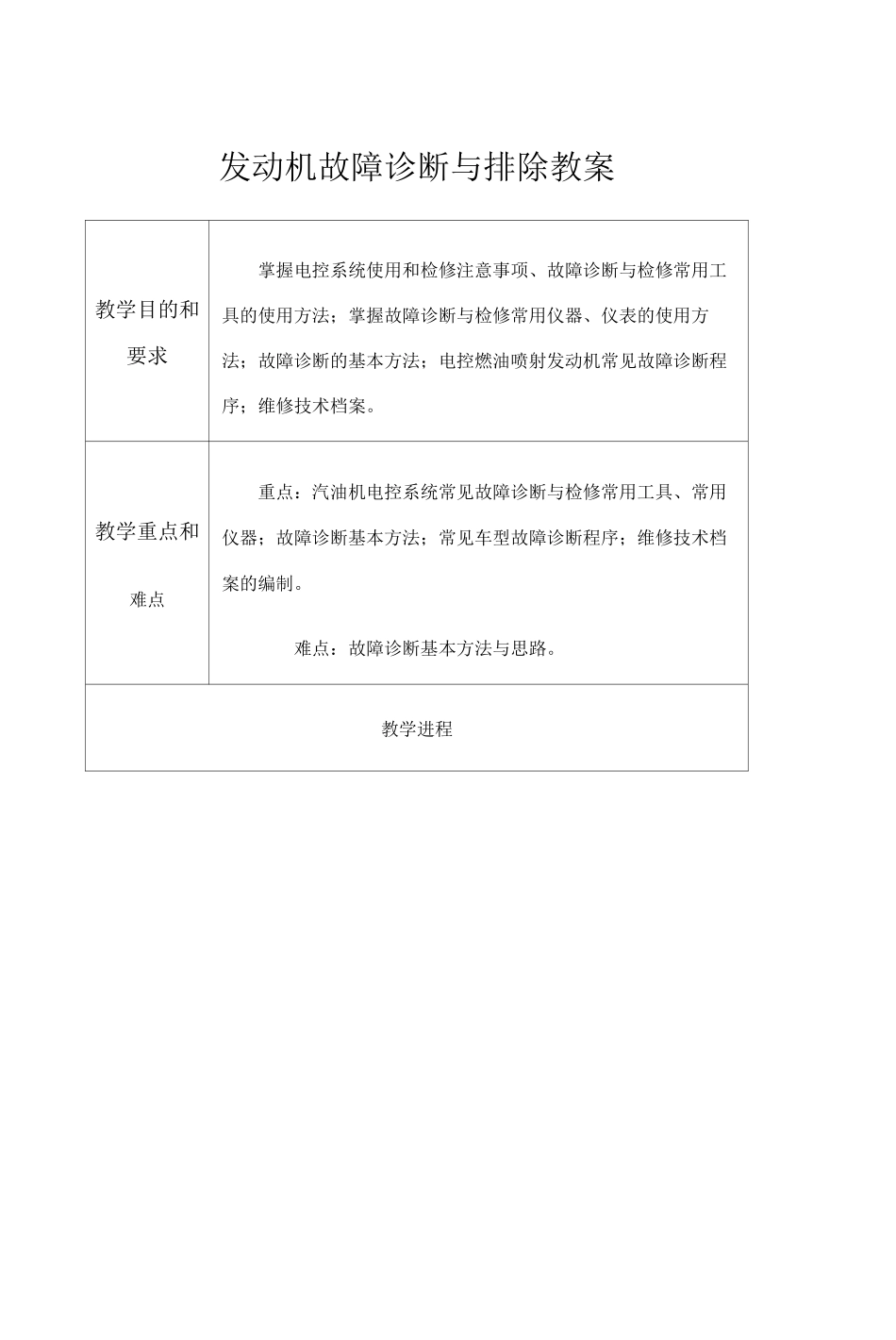 汽车发动机故障诊断与排除教案_第1页