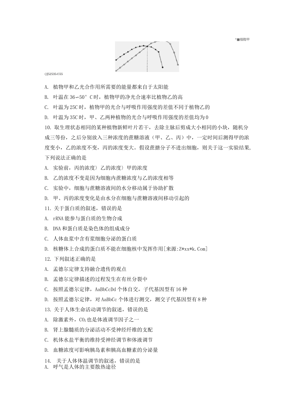 海南高考生物真题(含答案)_第2页