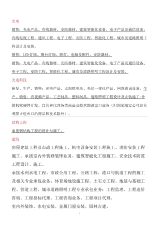 工商注册经营范围范例