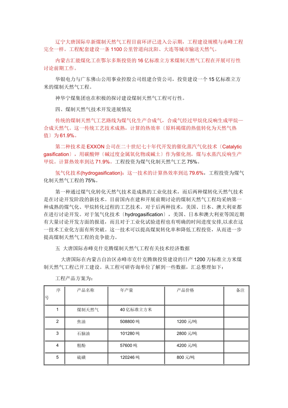 煤制天然气项目基本情况及发展现状_第2页
