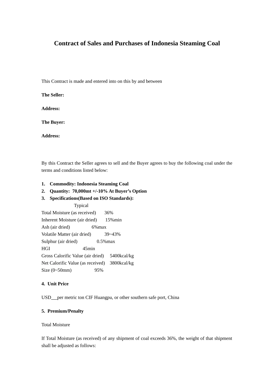 煤炭购销国际合同范本_第1页