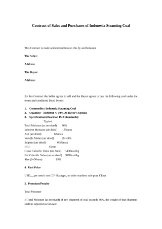 煤炭购销国际合同范本