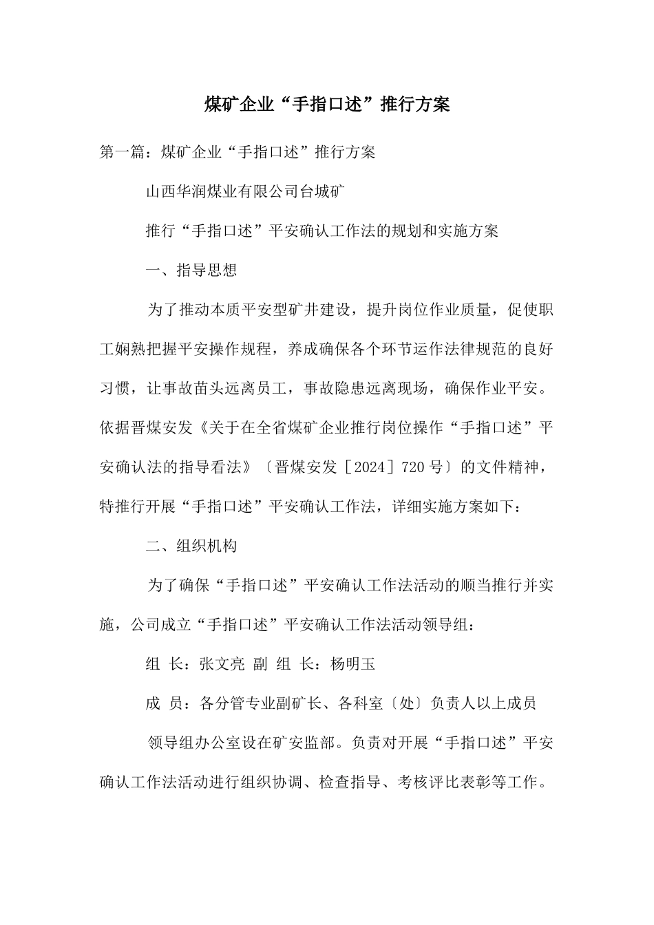 煤矿企业“手指口述”推行方案_第1页