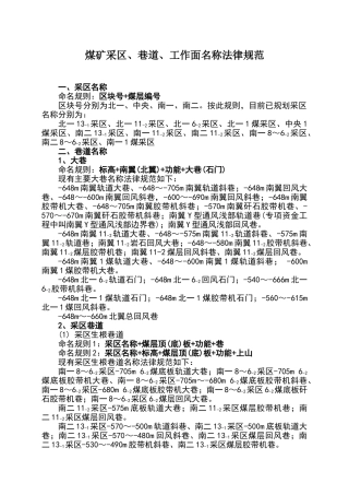 煤矿巷道名称规范
