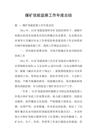 煤矿效能监察工作年度总结