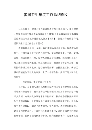 爱国卫生年度工作总结例文