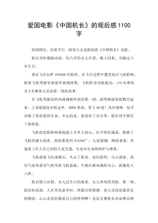 爱国电影《中国机长》的观后感1100字