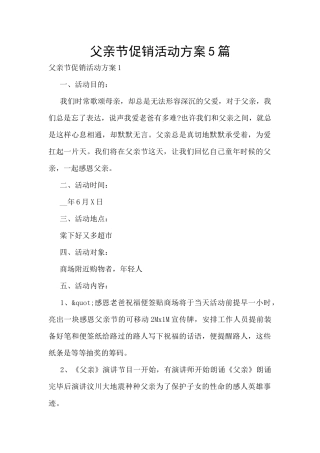 父亲节促销活动方案5篇