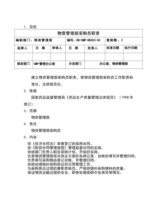 物资管理部采购员职责