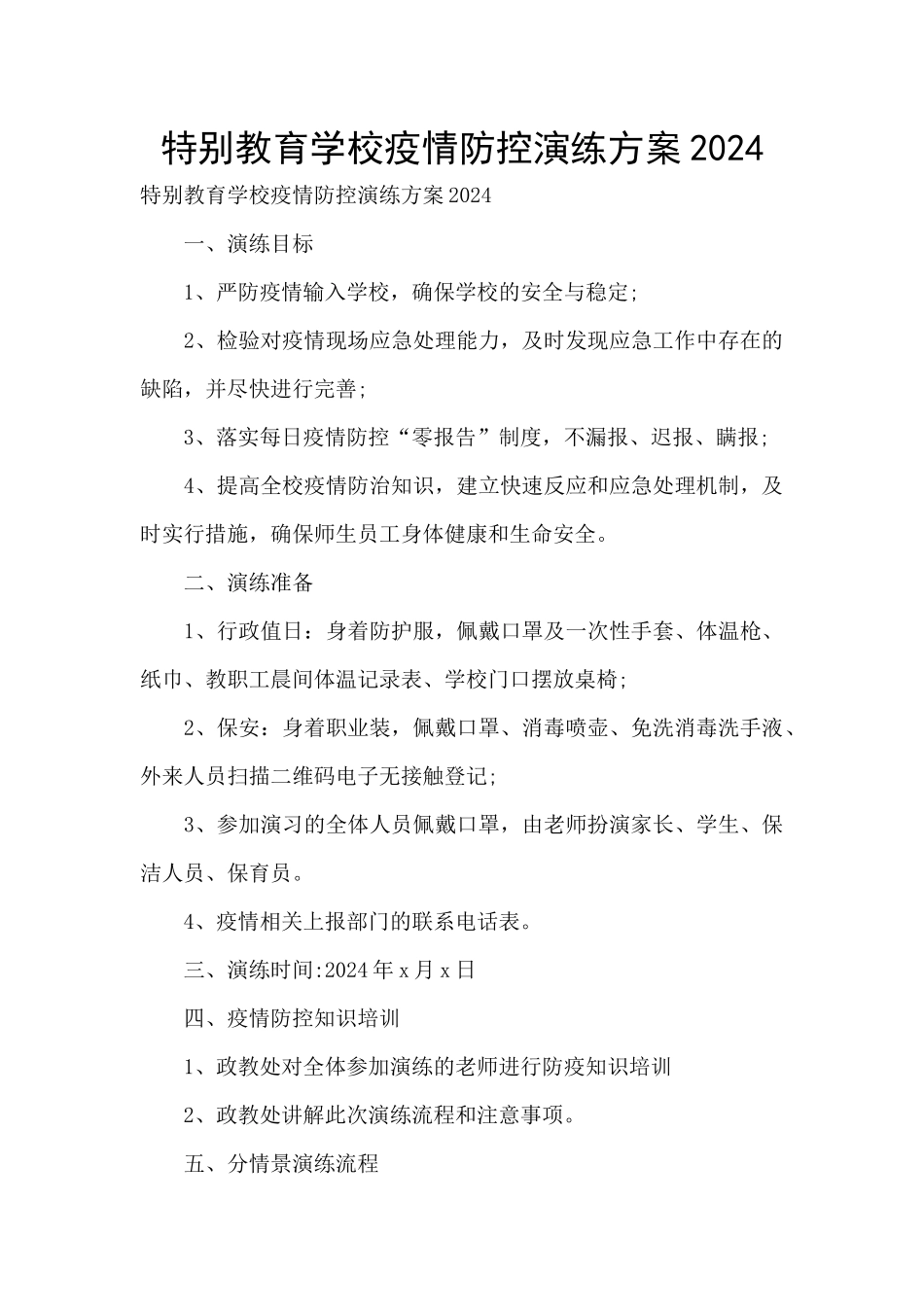 特殊教育学校疫情防控演练方案2024_第1页