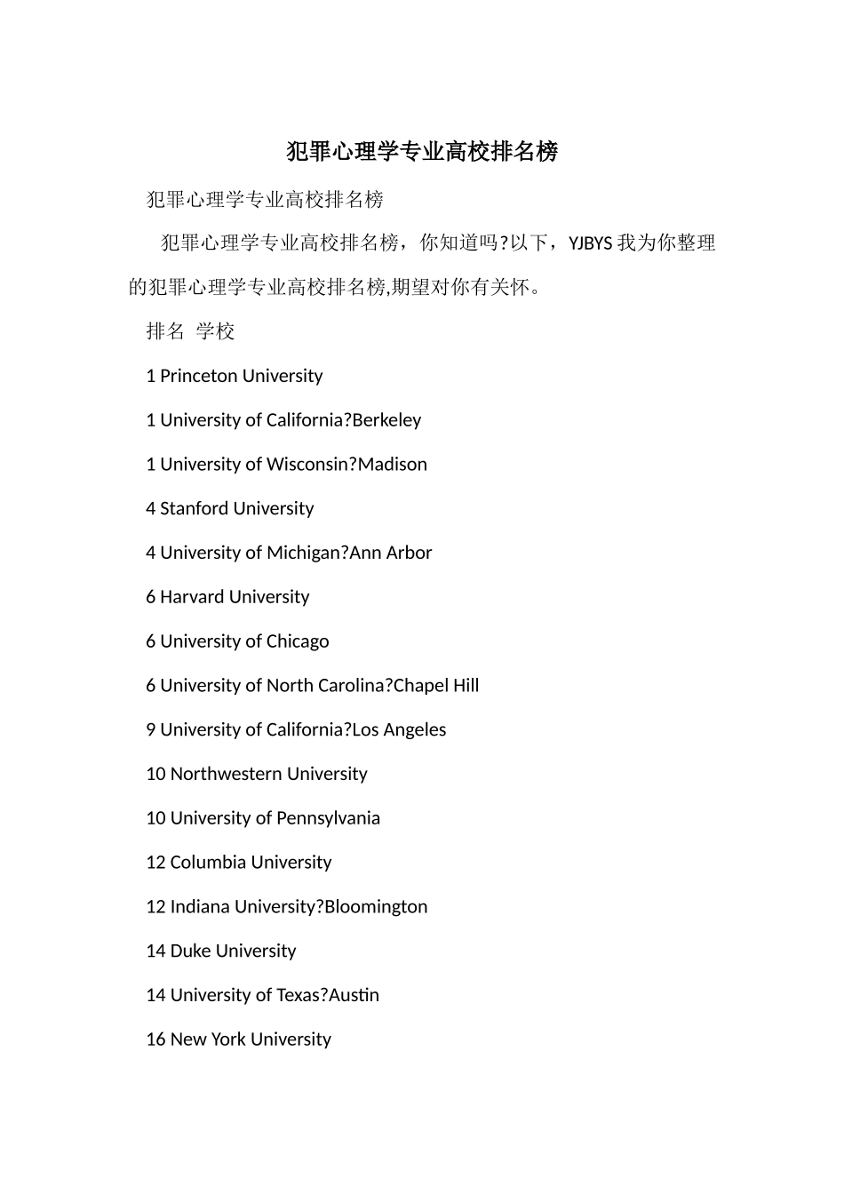 犯罪心理学专业大学排名榜_第1页