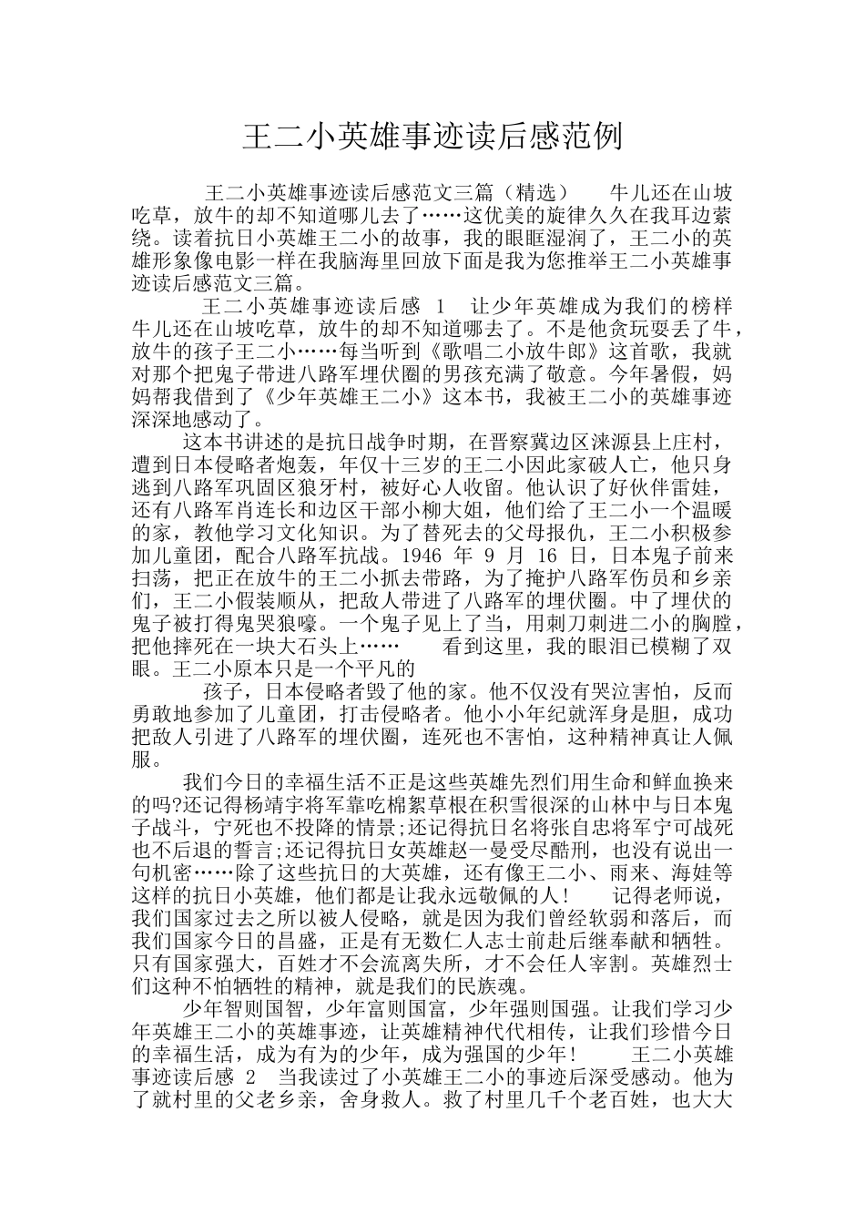 王二小英雄事迹读后感范例_第1页