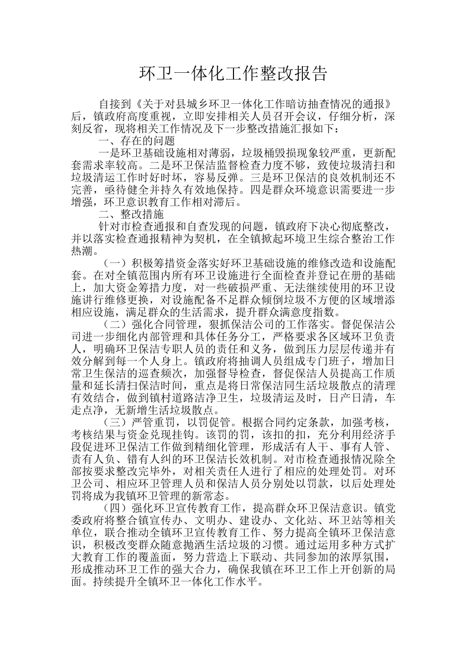 环卫一体化工作整改报告_第1页