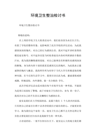 环境卫生整治检讨书