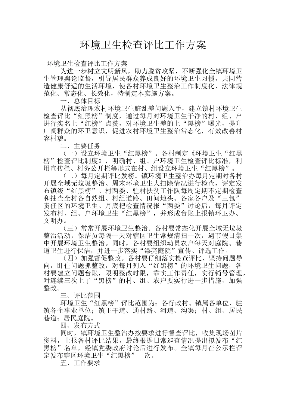 环境卫生检查评比工作方案_第1页