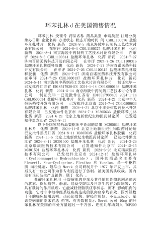 环苯扎林d在美国销售情况