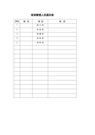 现场管理人员通讯录