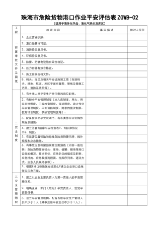 珠海市危险货物港口作业安全评估表ZGWB