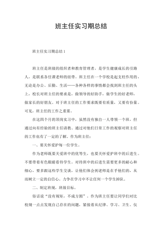 班主任实习期总结