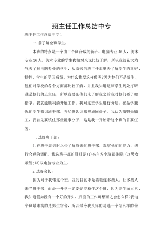 班主任工作总结中专