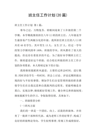 班主任工作计划(20篇)